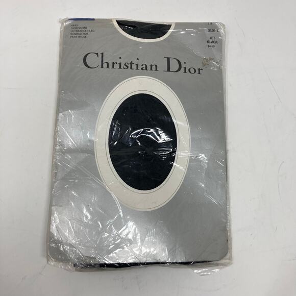 CHRISTIAN DIOR Diorissimo Ultra Sheer Sandal Foot Pantyhose 4443 Sz 3 JET BLACK - Picture 1 of 6